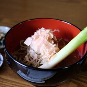 Takato soba (negi soba) en Ouchi-juku