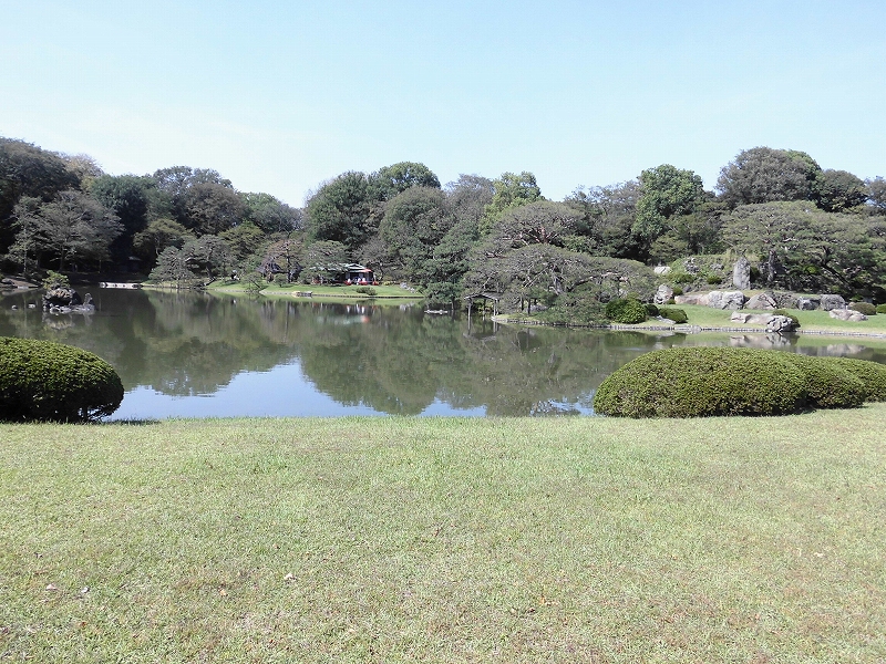 池泉回遊式庭園の六義園　広大な池