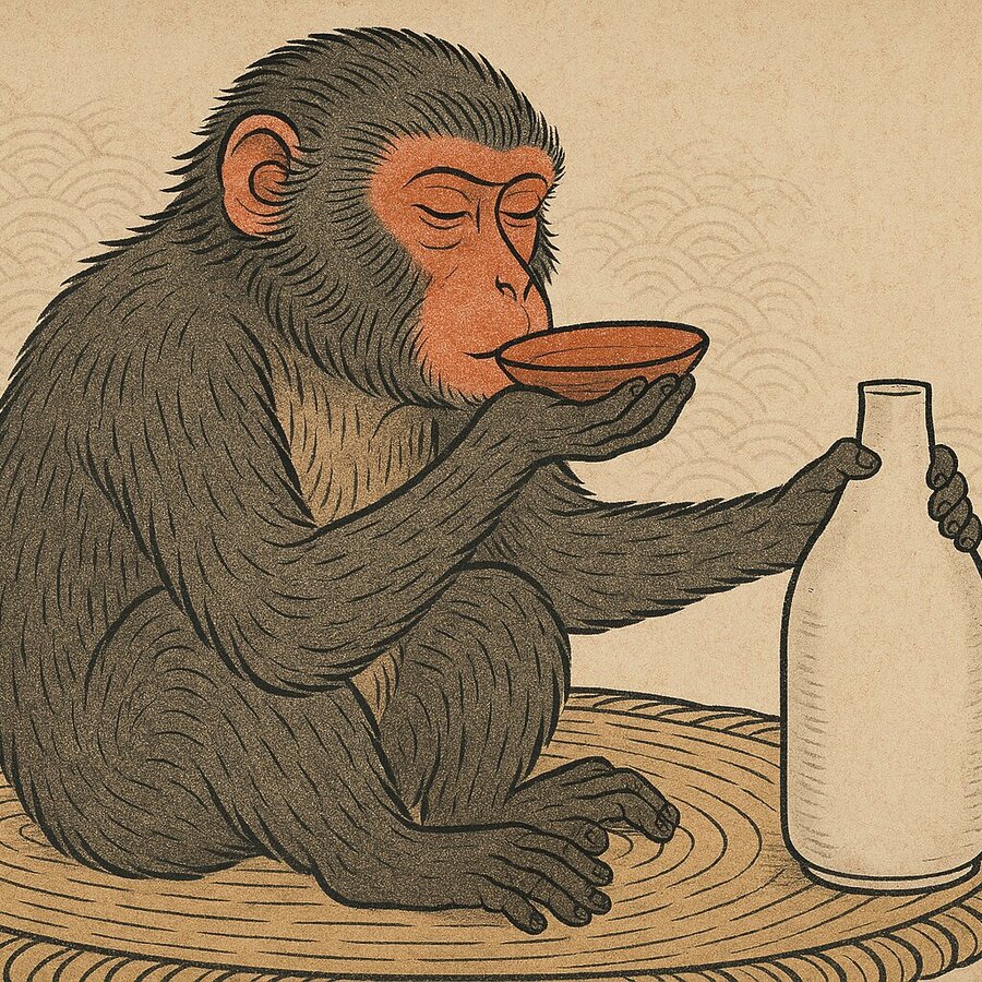 원숭이가 술을 마시는 일러스트