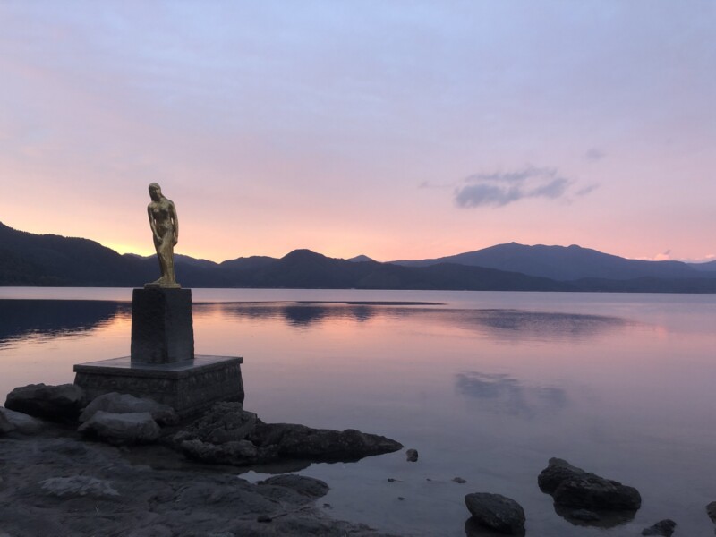 Lake Tazawa and Princess Tatsuko statue