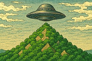 黒又山とUFOのイラスト
