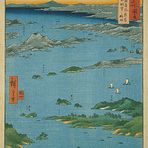 Una vista espectacular de los lugares famosos de 60 años en los Estados Unidos, Mutsu-Matsushima Discesiony y Toyama Views (escritas por Utagawa Hiroshige) Fuente: Colbase (https://colbase.nich.go.jp/)