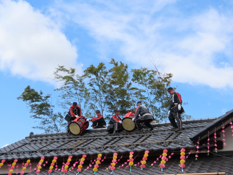 Local fire brigade preparing on the roof of Toraya