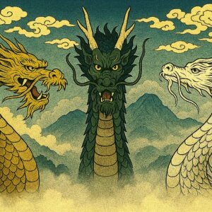 Trois dragons de la légende des trois lacs