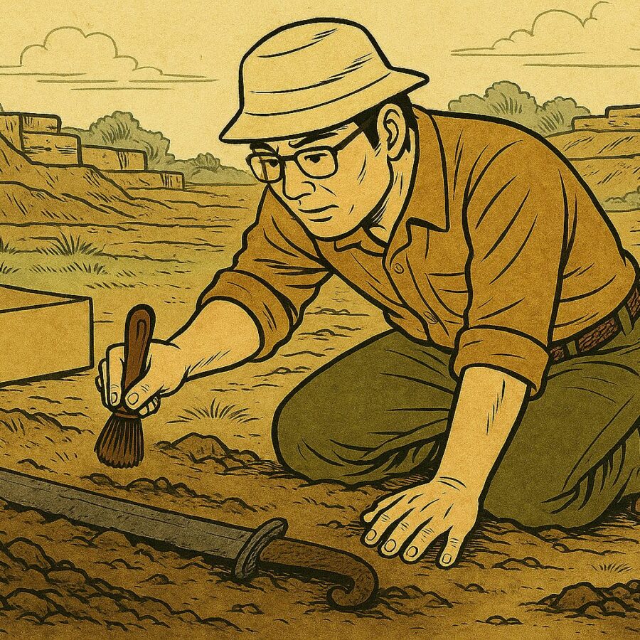 蕨手刀の発掘のイメージ