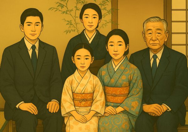 Retrato familiar tradicional japonés