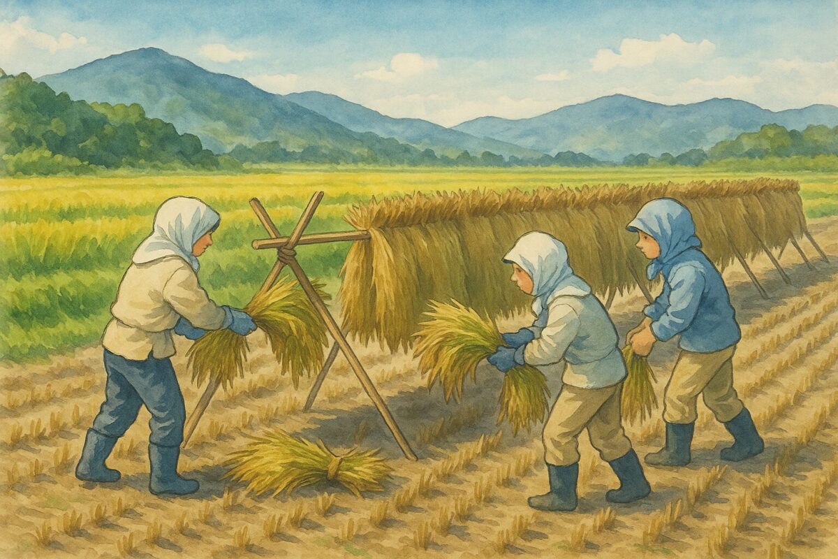 Rice drying scene in the countryside