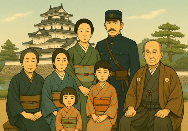 家族と鶴ヶ城の肖像