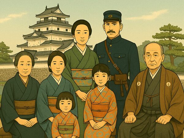 家族と鶴ヶ城の肖像