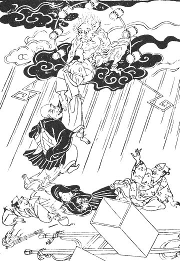 A demon-like (thunder god) type fire chariot included in "Collection of Strange and Unusual Tales" Source: Wikipedia