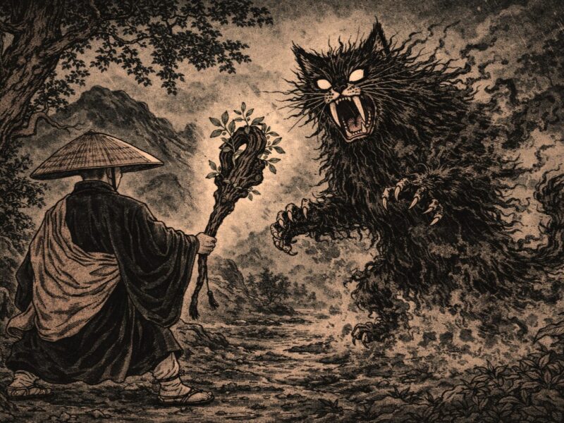 Kobo Daishi exterminates the "Kasha cat" with a Koshiabura tree