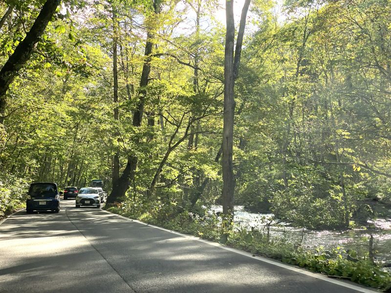 Un ruisseau coule près de la route, mais les places de stationnement sont limitées